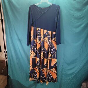 C.O.Z.Y Long Sleeve Maxi Dress With Geometric Print & Solid Top Size 8